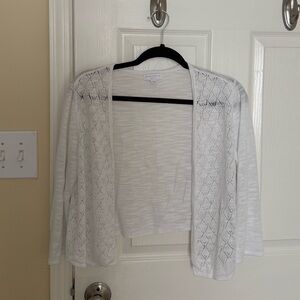 Knit Pointelle Light Sweater Elegant White Open-Front Cardigan Sweater